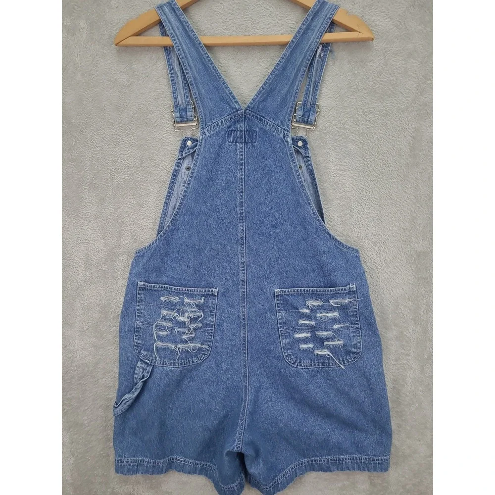 Vintage 90's Bill Blass Jeans Denim‎ Overall Shorts Women's Sz S Blue Distressed